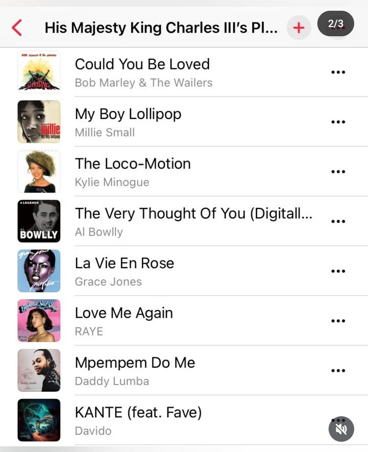 Davido’s "Kante" featured on King Charles' playlist