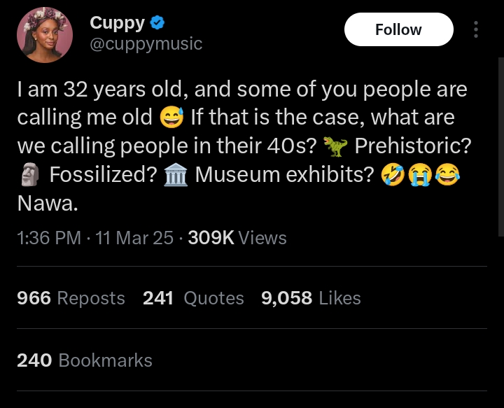 DJ Cuppy claps back at critics age-shaming her at 32