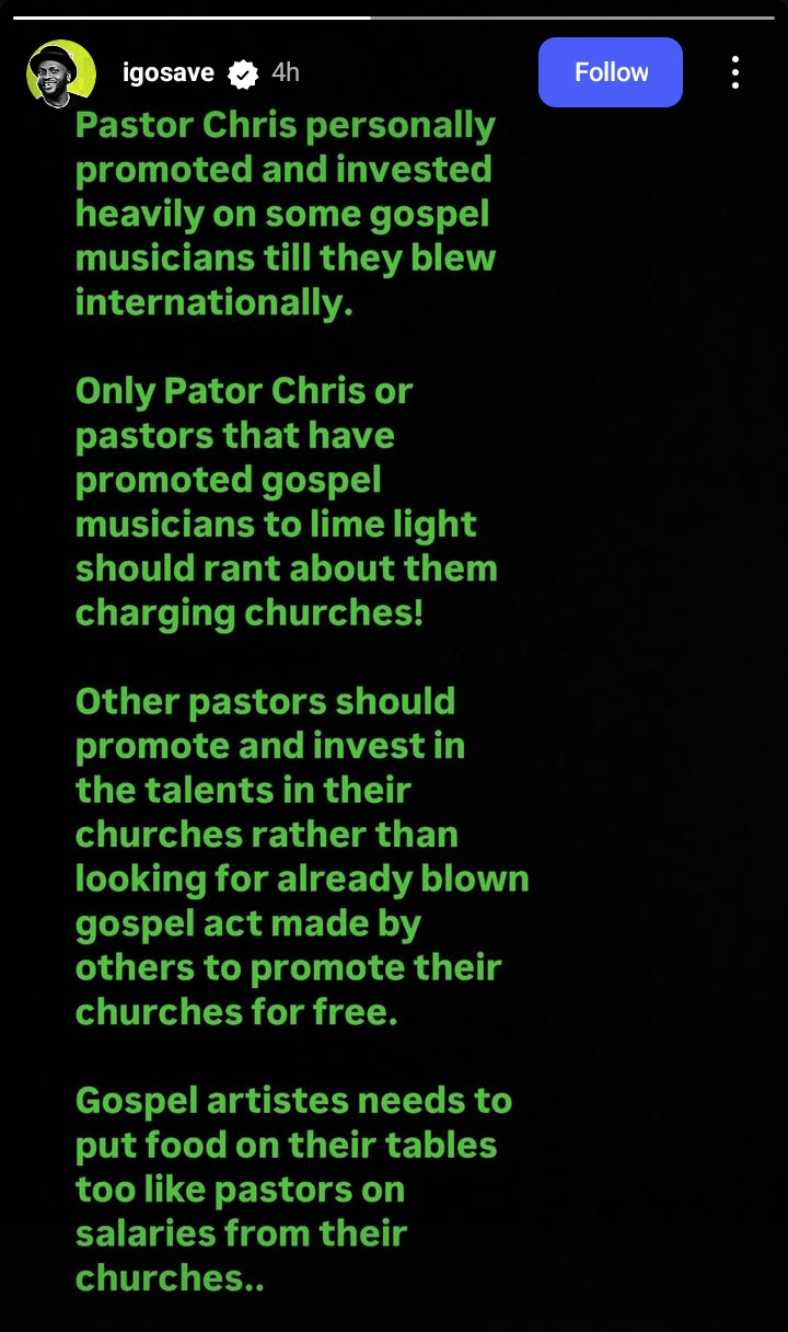 Other Churches should promote Gospel Singers like Pastor Chris - IgoSave