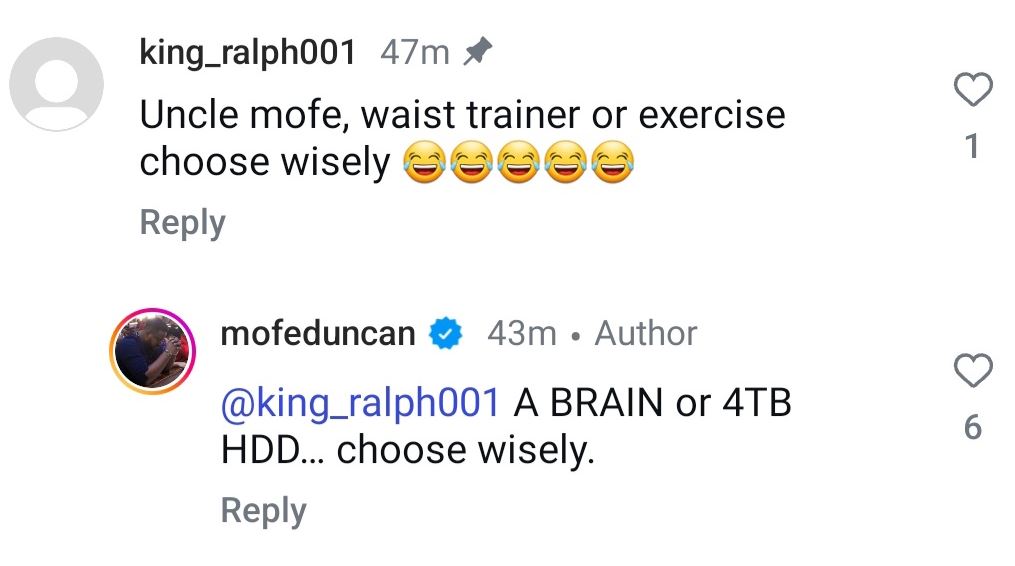 Mofe Duncan fires back at troll over Body-Shaming comment