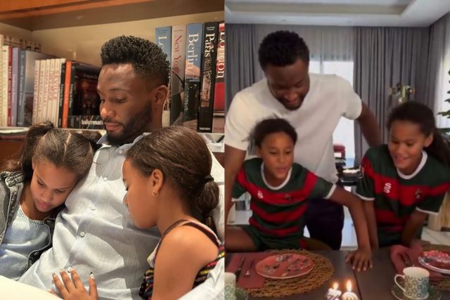 Mikel Obi's twin daughters surprise him on 38th birthday