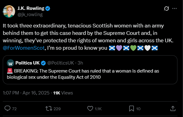 JK Rowling celebrates after Supreme Court rules trans women are NOT legally women