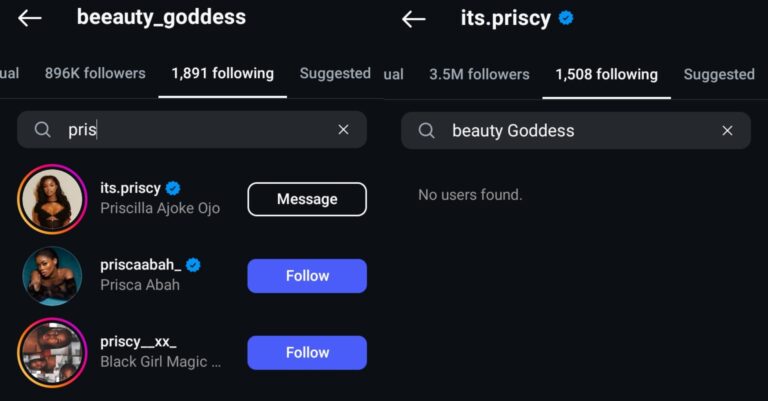 Priscilla Ojo unfollows Beauty Goddess on Instagram