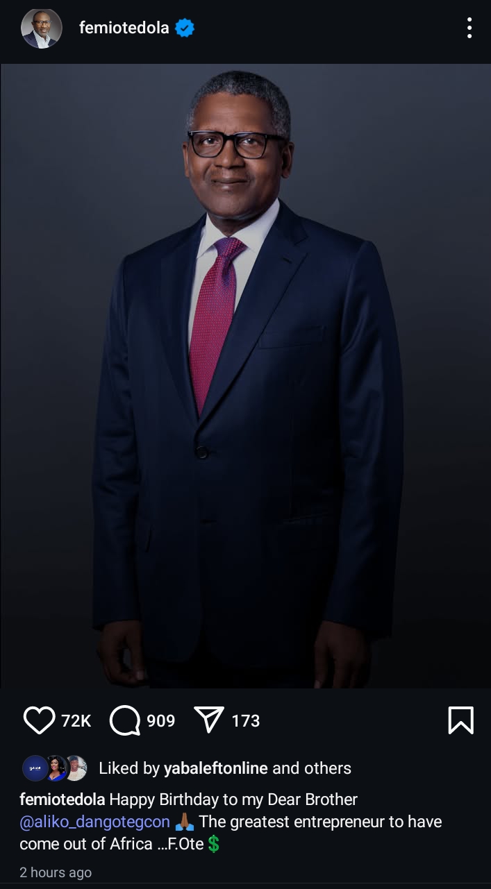 Femi Otedola celebrates Dangote on his Birthday
