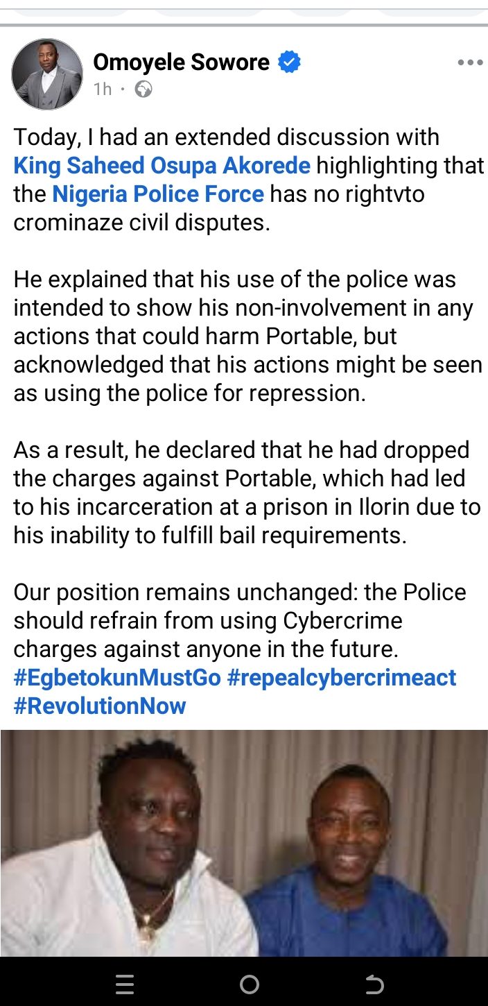 Saheed Osupa drops charges against Portable as Sowore wades in