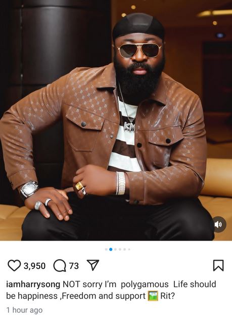 I'm not sorry, but i'm polygamous - Harrysong declares