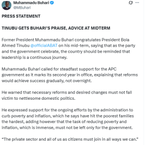 Buhari celebrates Tinubu's SECOND year in office