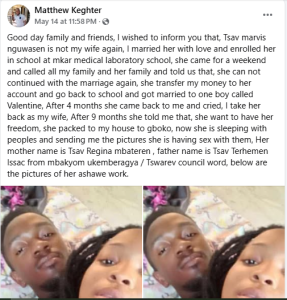 Man accuses his wife of cheating 