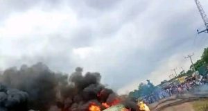 Tanker explodes near NASFAT Camp along Lagos-Ibadan expressway Tanker explodes near NASFAT Camp along Lagos-Ibadan expressway
