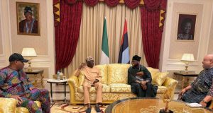 Photos: Gov Adeleke, Davido & his dad visit Tinubu at home