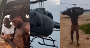 Burna Boy celebrates after successfully flying a Helicopter Burna Boy celebrates after successfully flying a Helicopter