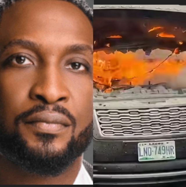 Dare Art Alade's car catches fire at 3rd Mainland bridge Dare Art Alade's car catches fire at 3rd Mainland bridge