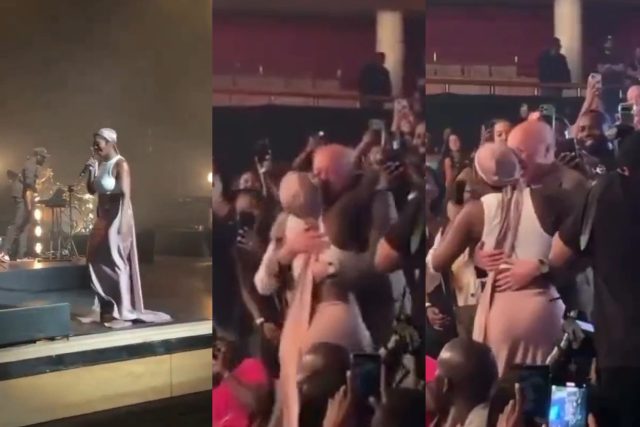 Tiwa Savage reunites with old school teacher at concert