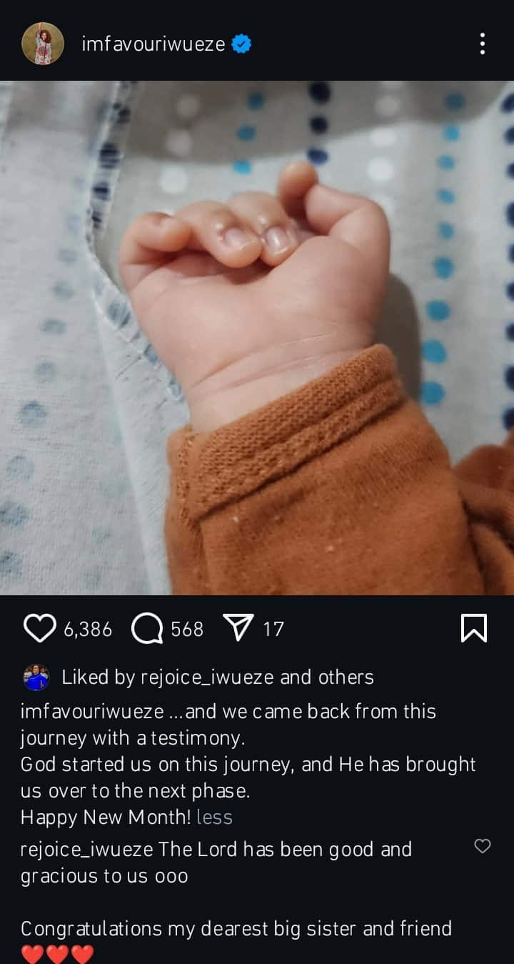 Reactions as Gospel singer, Favour Iwueze welcomes 4th child