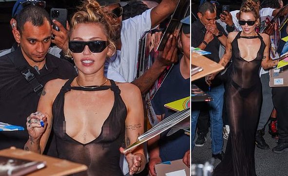 Miley Cyrus frees the n!pple in plunging SHEER gown Miley Cyrus frees the n!pple in plunging SHEER gown