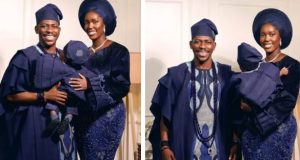Moses Bliss & wife dedicate son in church Moses Bliss & wife dedicate son in church