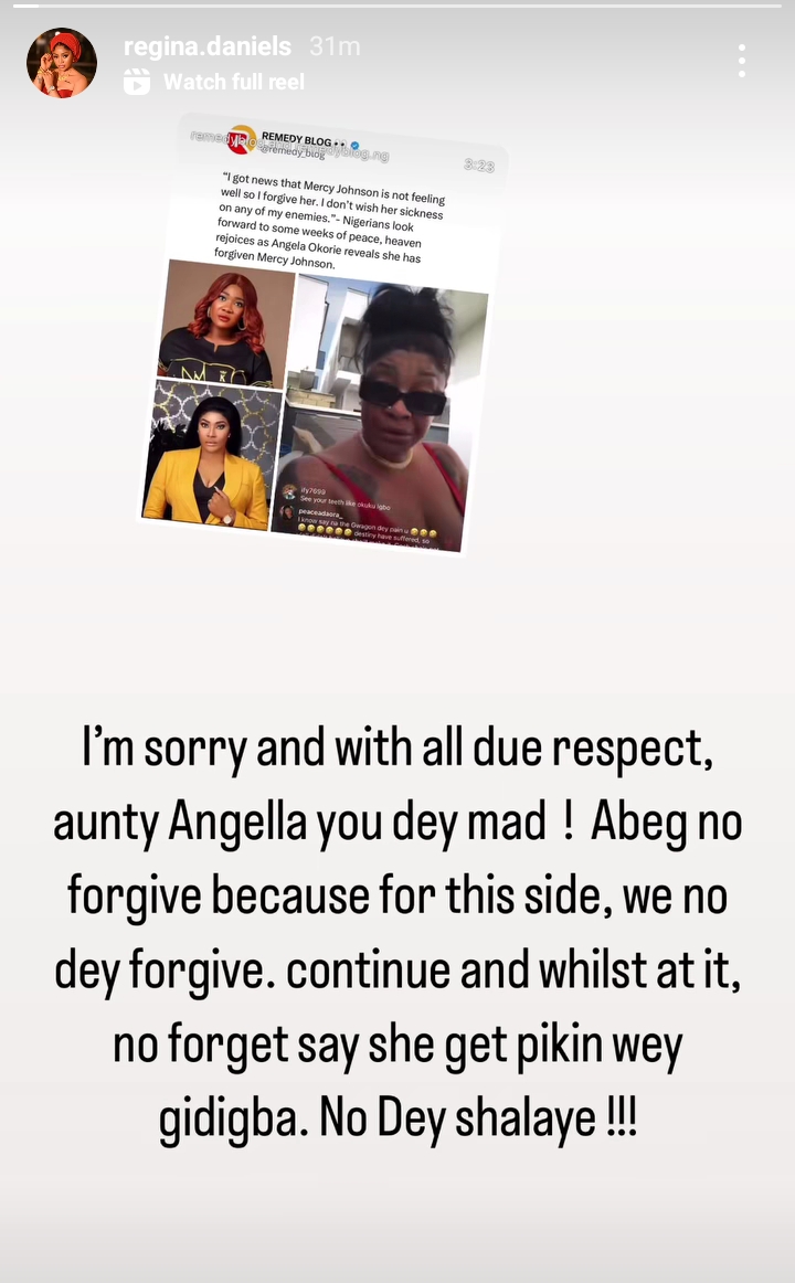 Regina blasts Angela Okorie for saying Mercy Johnson is "sick"