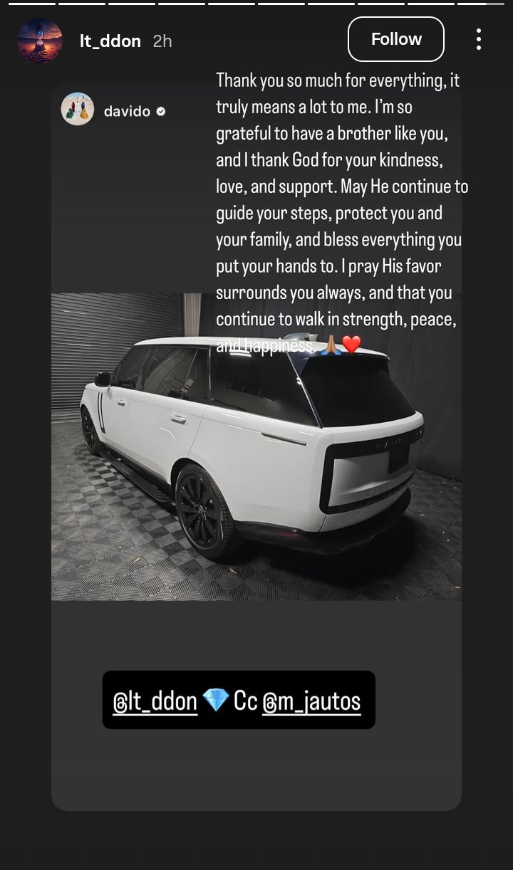 Davido gifts close associate , Lati a Range Rover on his birthday