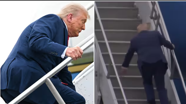 Trump falls on stairs of Air Force One Trump falls on stairs of Air Force One