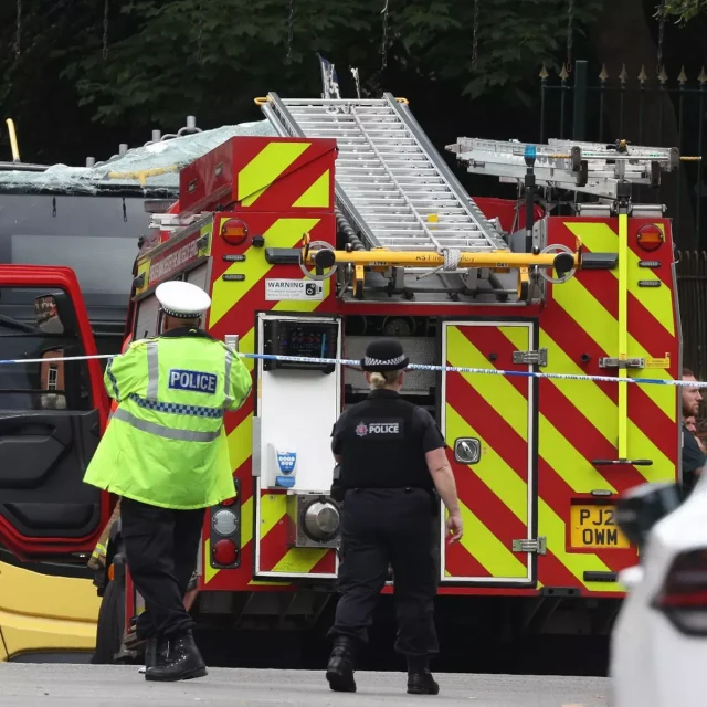 15 rushed to hospital after bus collides with bridge leaving its roof RIPPED OFF