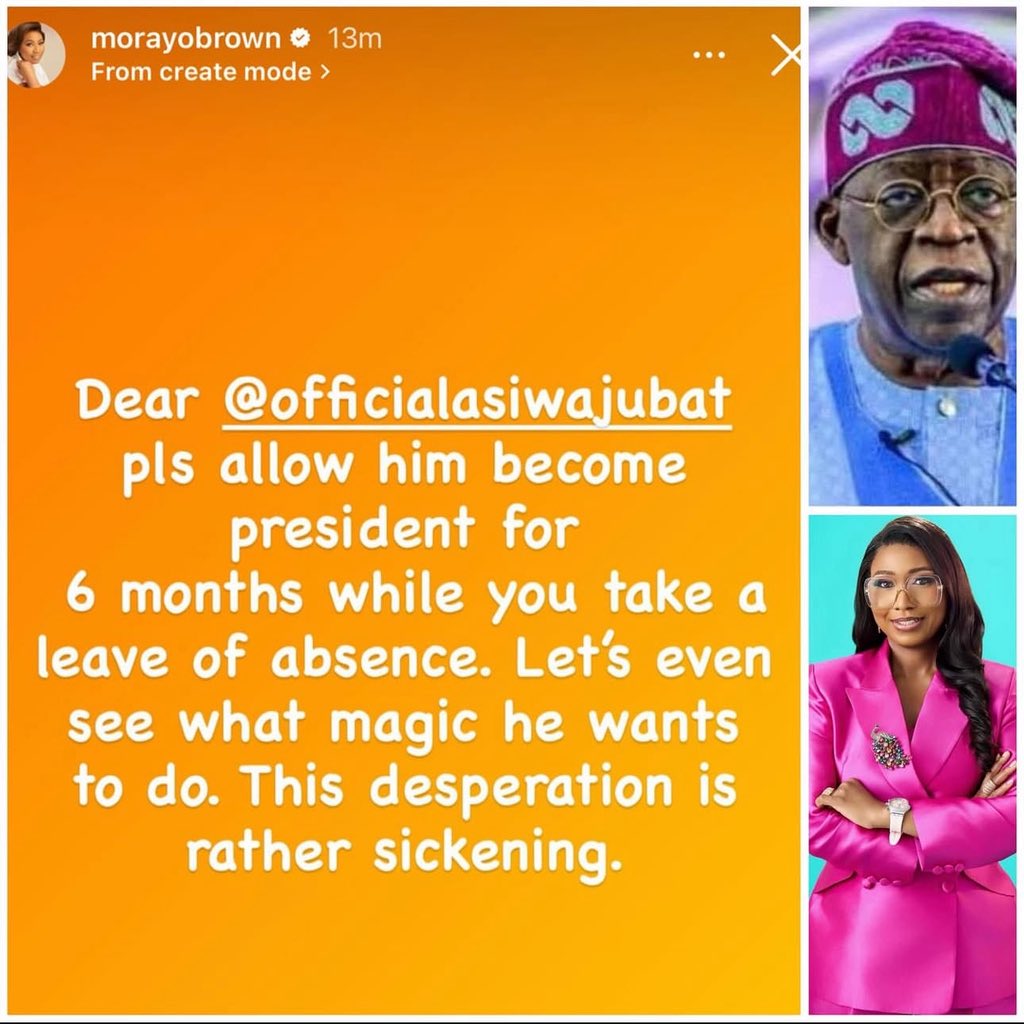 TVC Presenter, Morayo Brown sends cryptic message to Tinubu
