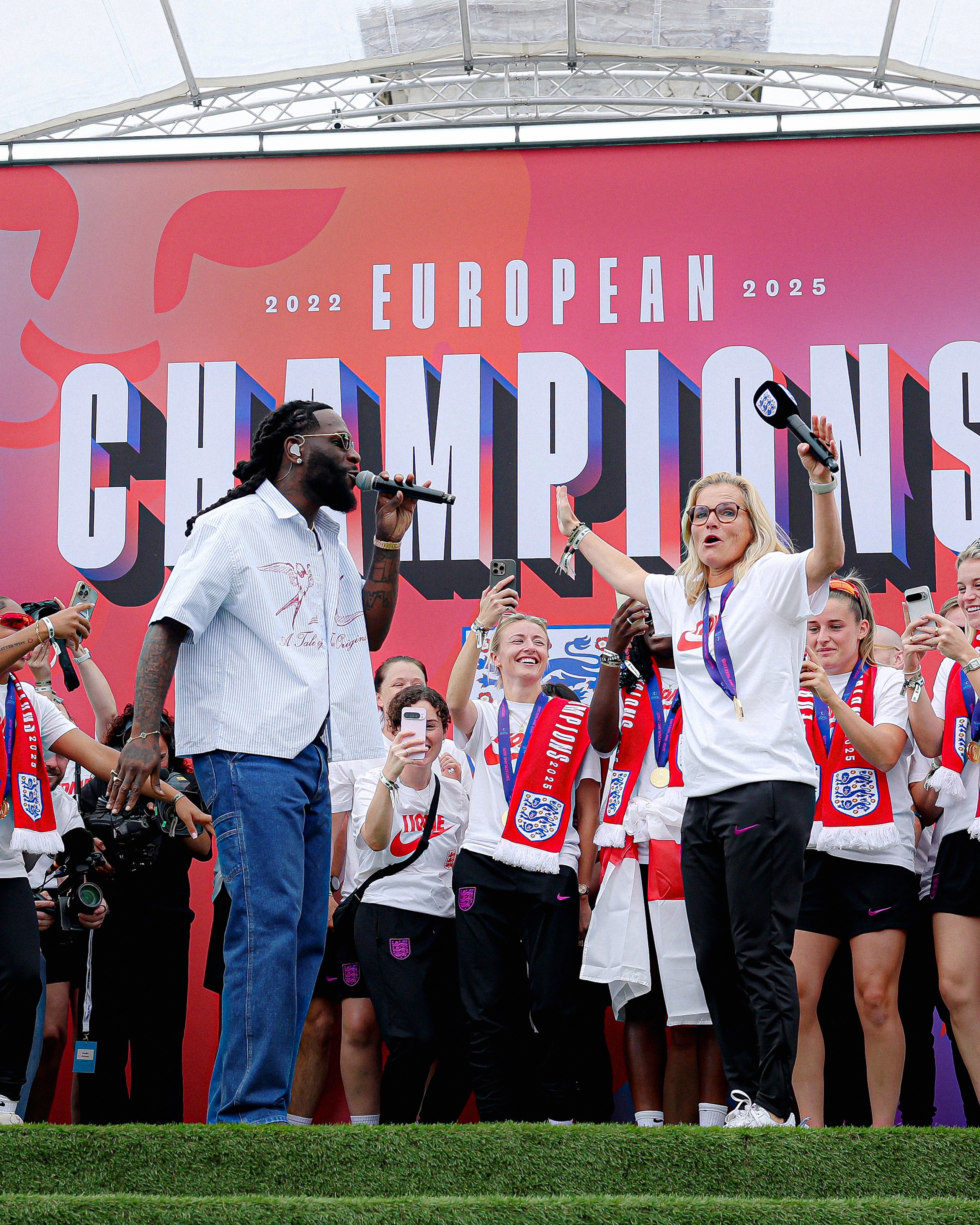Burna Boy performs at England’s women trophy parade