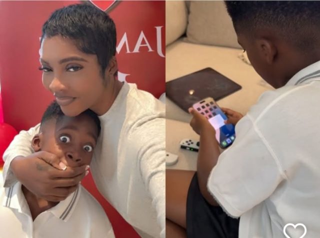 Tiwa Savage gifts son an iPhone on 10th birthday Tiwa Savage gifts son an iPhone on 10th birthday