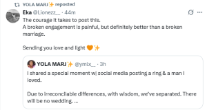 Woman who announced her engagement on social media, returns to say, there will be no wedding