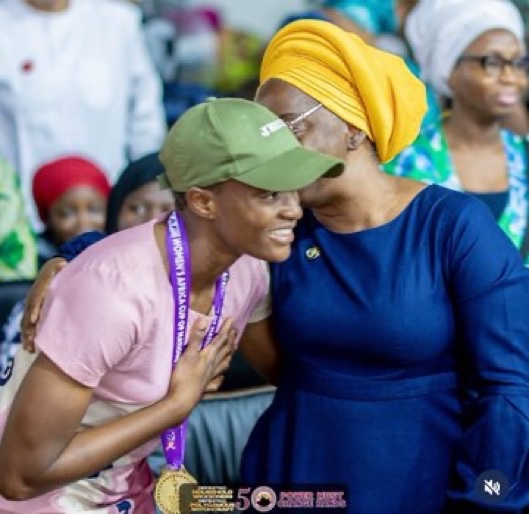 Super Falcons star, Rasheedat Ajibade visits MFM