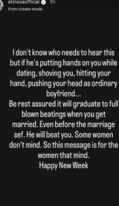 Etinosa Idemudia sends memo to women in abusive relationships