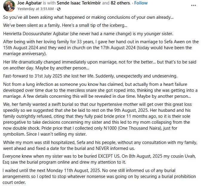 Man narrates how his lawyer sister ded less than a year into her marriage
