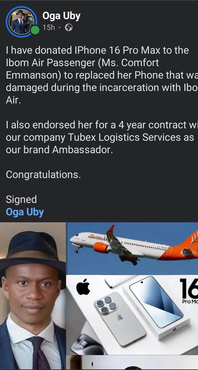 Businessman offers Comfort Emmanson iPhone 16 pro max, ambassadorial deal