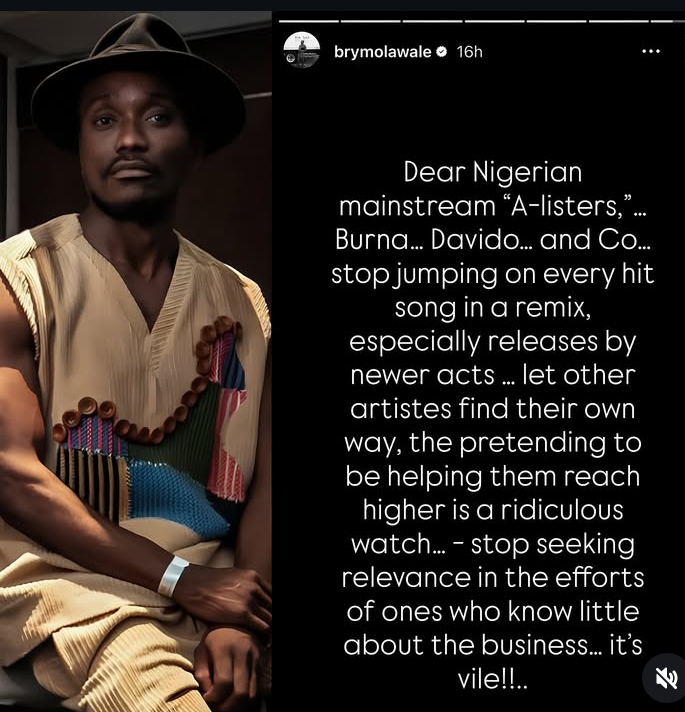 A-list artistes should stop jumping on remixes of upcoming artistes - Brymo