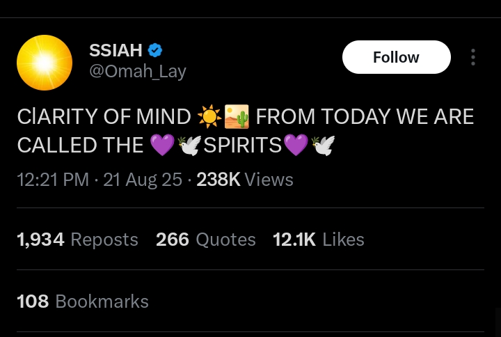 Omah Lay names his fans "SPIRIT"