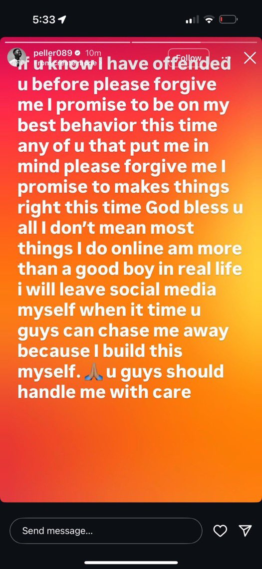 Forgive me if i have offended you - Peller after alleged kidnap