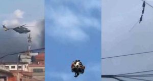 Videos show Nepal politicians escaping via helicopter hanging on to rope Nepal politicians escaping via helicopter hanging on to rope