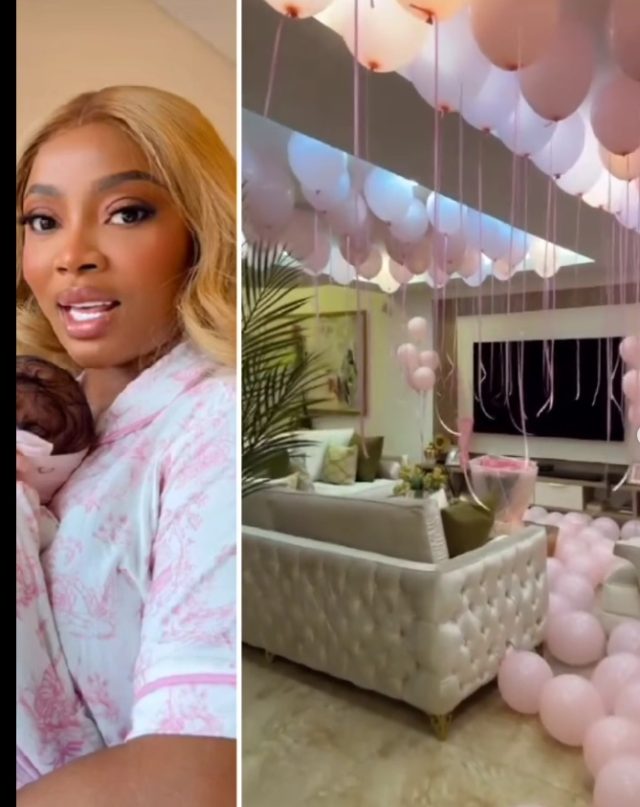 Toke Makinwa and daughter treated to special homecoming