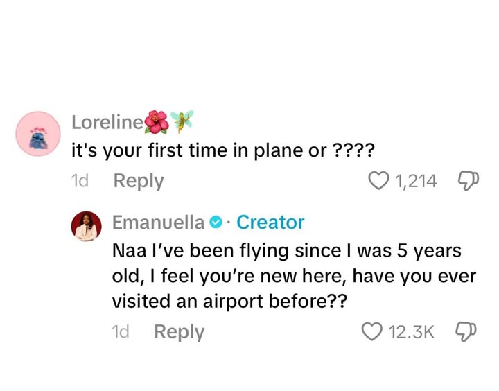 Emmanuella claps back at fan who mocked her airplane video