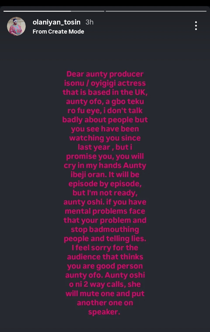 Actress, Olaniyan Tosin calls out UK based actress