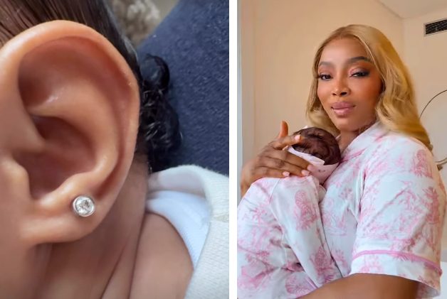 Toke Makinwa gifts daughter diamond earrings Toke Makinwa gifts daughter diamond earrings