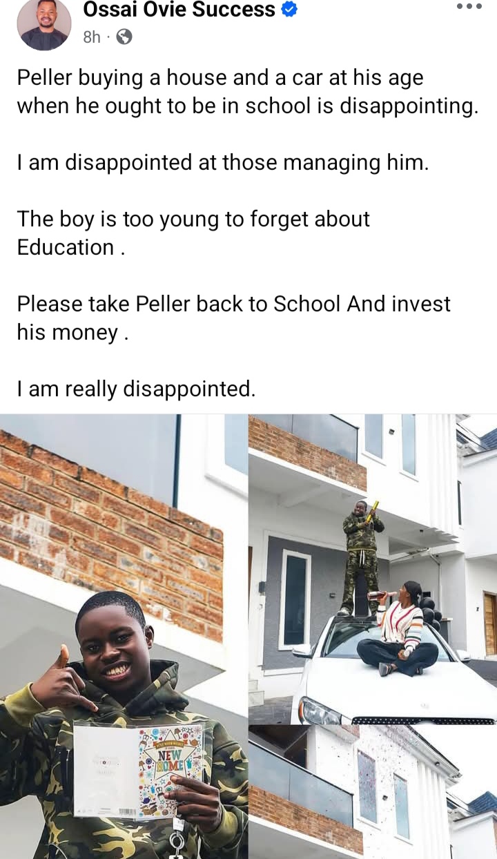 Education over materialism! - Ossai Success criticizes Peller's purchases