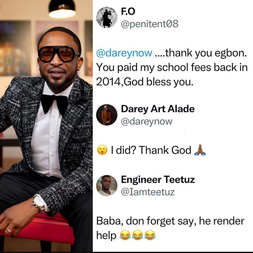 Fan thanks Darey Art Alade for covering his 2014 school fees