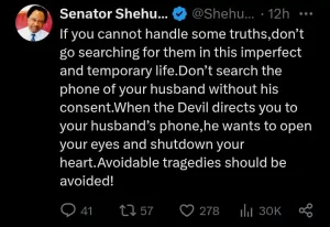 Don't search your husband’s phone without consent – Shehu Sani