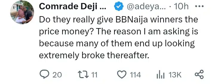 They look broke later - Deji Adeyanju observe after Imisi's BBNaija win