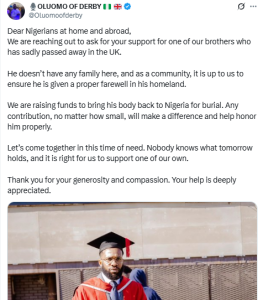 Nigerian man d!es in the UK months after bagging a degree