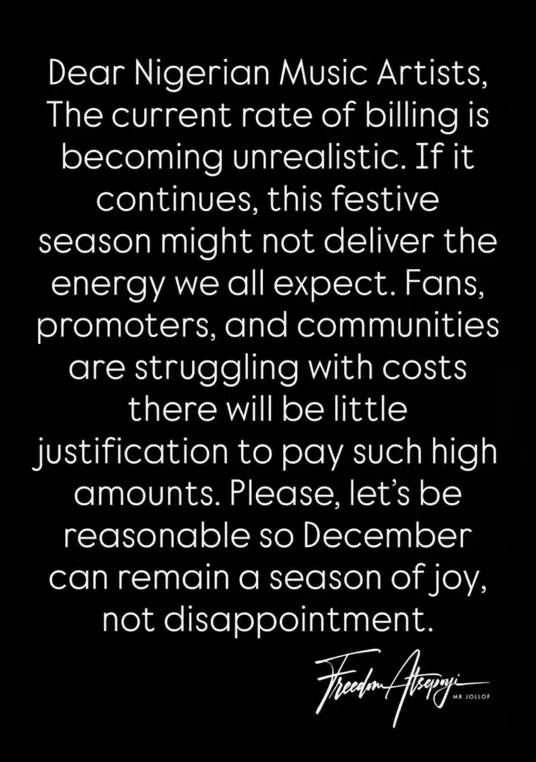 Mr Jollof cries out over expensive fees charged by Nigerian musicians