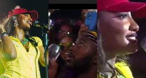 Tems reacts as married fan kisses her hand on stage Tems reacts as fan kisses her hand on stage