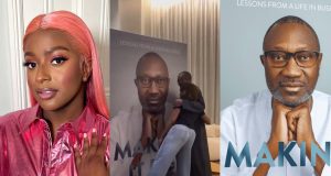 Dj Cuppy gifts dad a giant book as birthday gift Dj Cuppy gifts dad a giant book as birthday gift