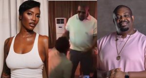 Tiwa Savage kneels to greet Don Jazzy Tiwa Savage kneels to greet Don Jazzy