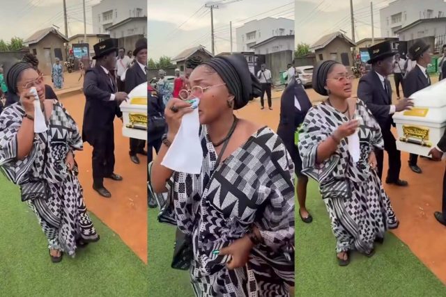 Watch How Mercy Aigbe in tears at her mother’s service of songs